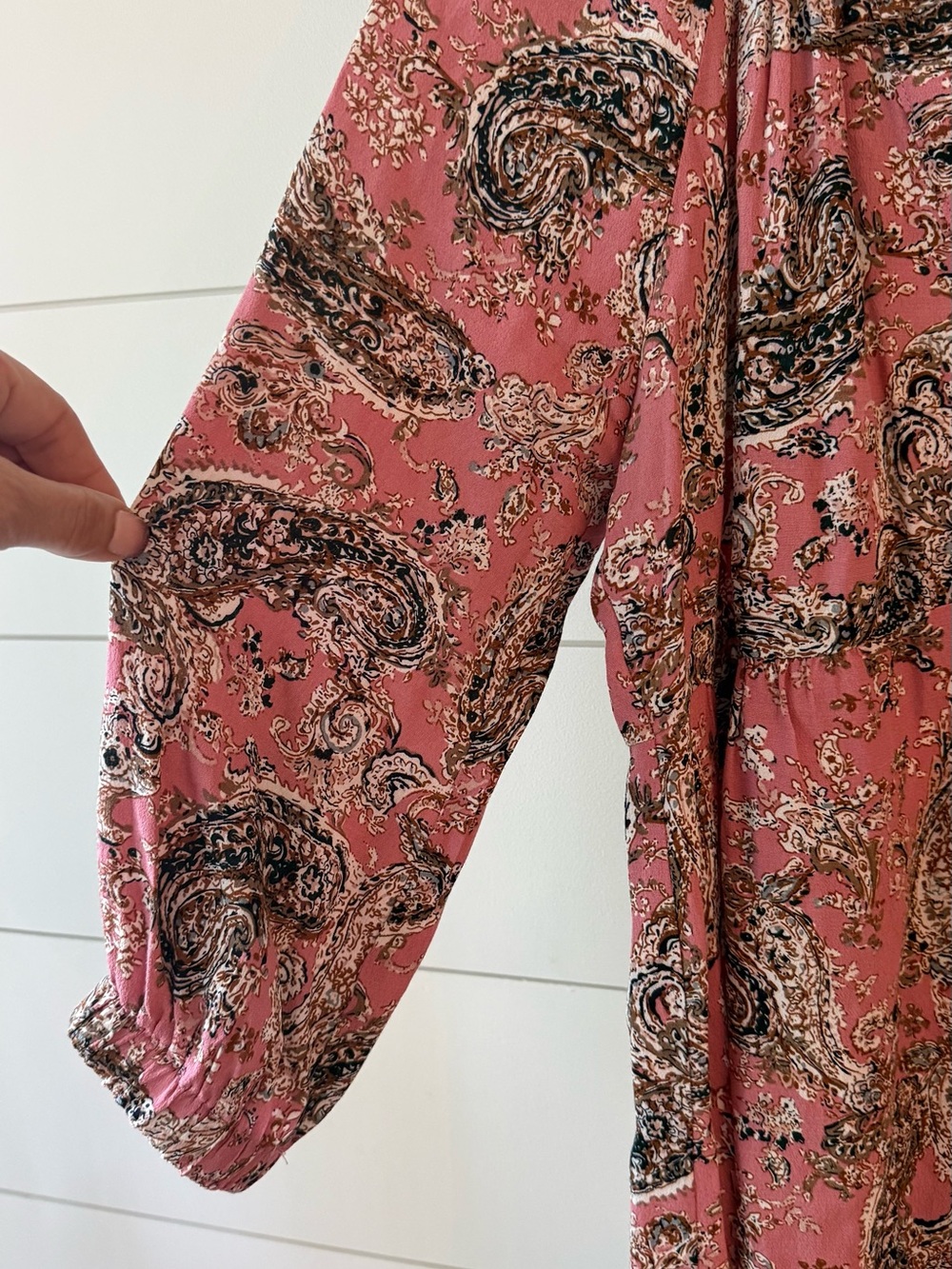 Melloday Pink Paisley Cotton Babydoll Tunic Top Boho Cottagecore Peasant Blouse - Picture 6 of 6